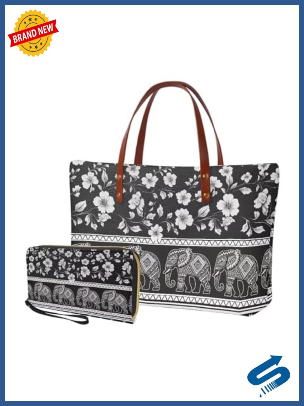 Large Tote Handbag with PU Wallet Set - Polyester Satchel Shoulder Bag